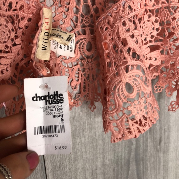 Charlotte Russe pink lace crop top - Picture 3 of 5